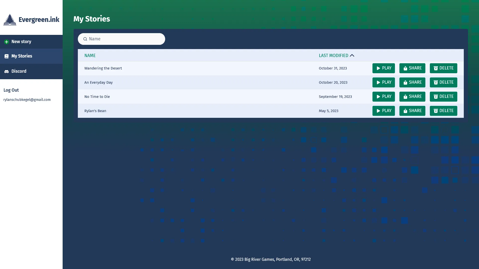 Dashboard of user's stories