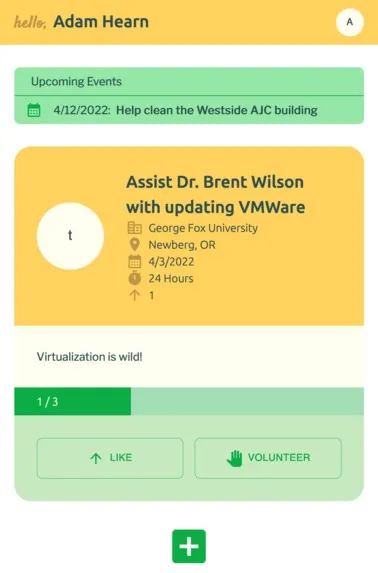 A user's volunteer feed