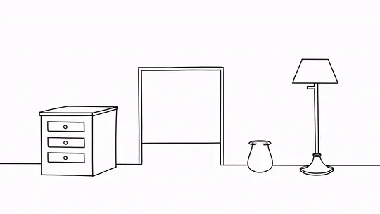 2D digital animation of stick person walking by, doing a double-take, and waving
