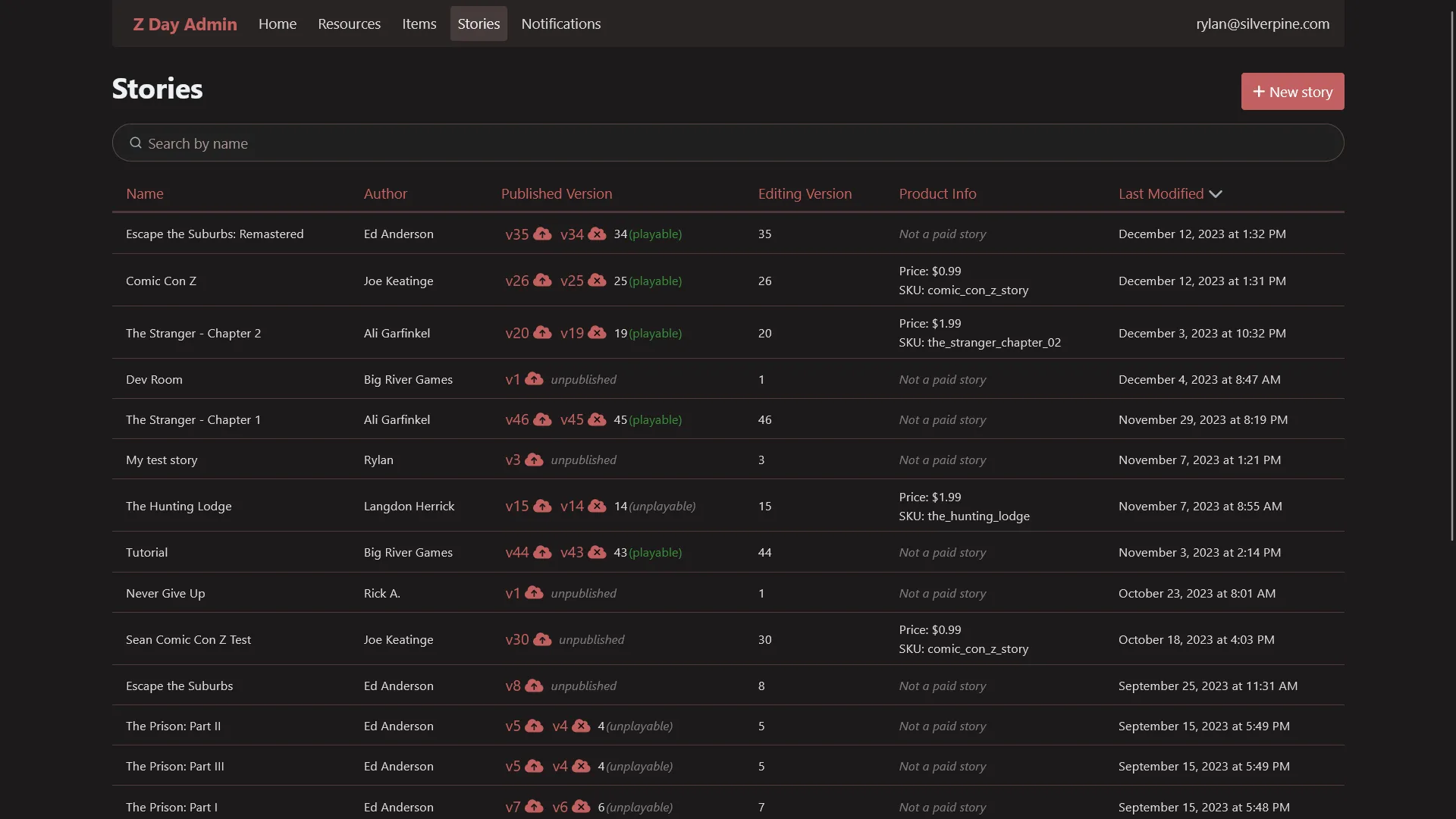 Story management page