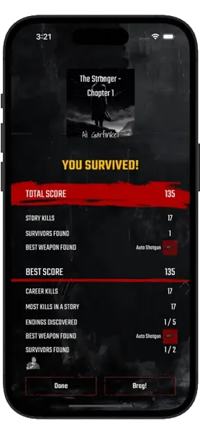 Game over screen with survival score